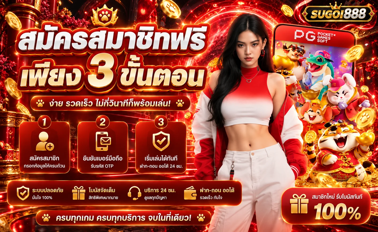 แบนเนอร์สมัครสมาชิก SUGOI888 สามขั้นตอน